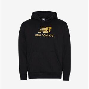 New Balance Essentials Stacked Logo Hoodie Black Gold Men Size Brand New